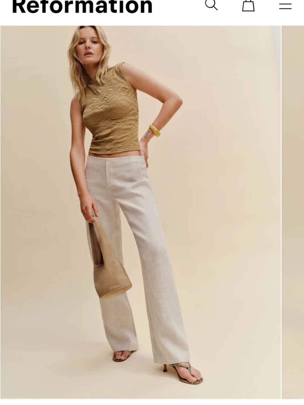 BNWT Reformation Vida Low-Rise Wide-Leg Linen Pants in White - Size 4